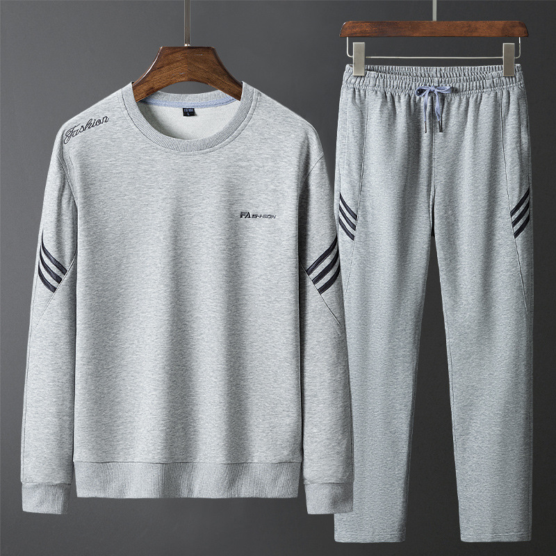 Otoño de los hombres suéter algodón cuello redondo traje 2024 nueva moda guapo bordado casual deportes ropa