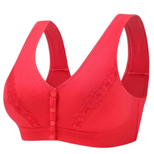 New floral front-fastening cotton bra for middle-aged and elderly women, full-sized, wire-free, mother's bra for women