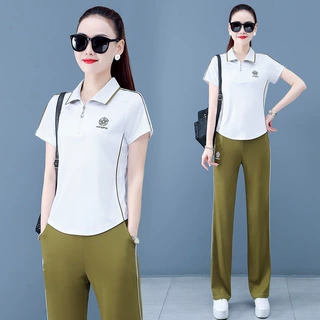 时尚运动服套装女夏季2026年新款韩版洋气翻领薄款短袖休闲两件套
