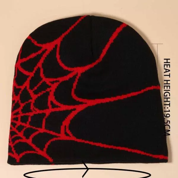 跨境针织帽保暖冬季欧美帽子多色提花蜘蛛网Y2K外贸嘻哈套头冷帽