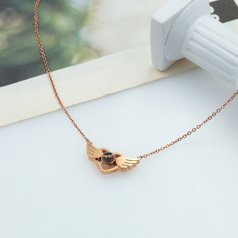 Wholesale Stainless Steel Necklace Classic Minimalism Women's Angel Wings Love Pendant Necklace