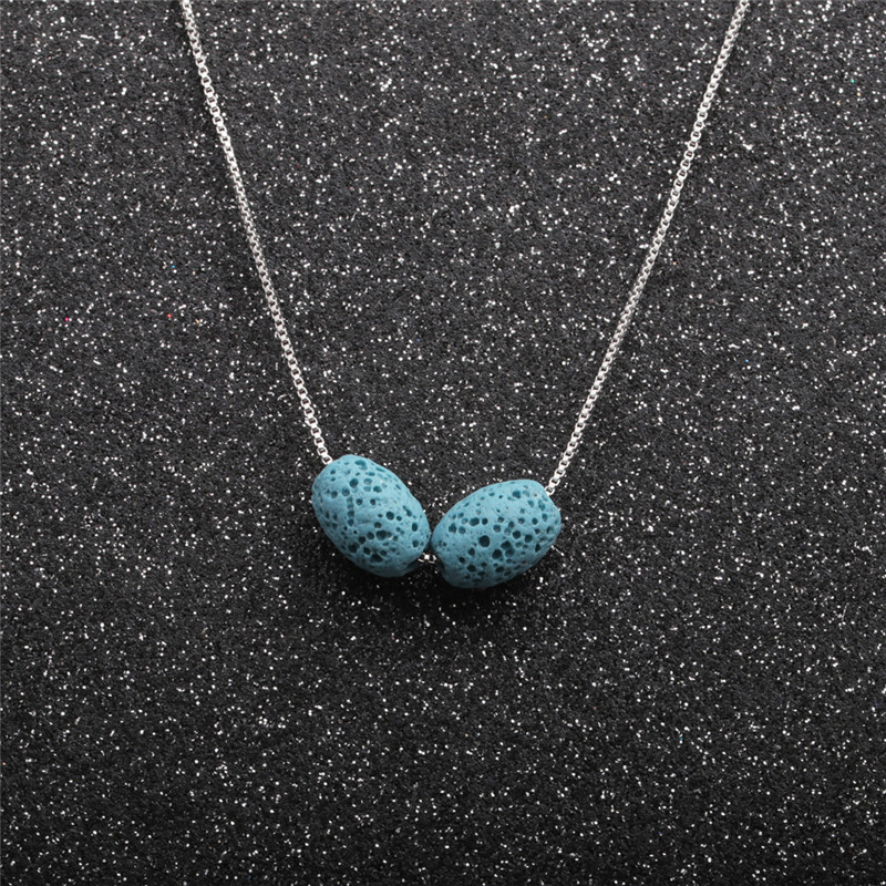 Simple Blue Volcanic Stone Necklace display picture 3