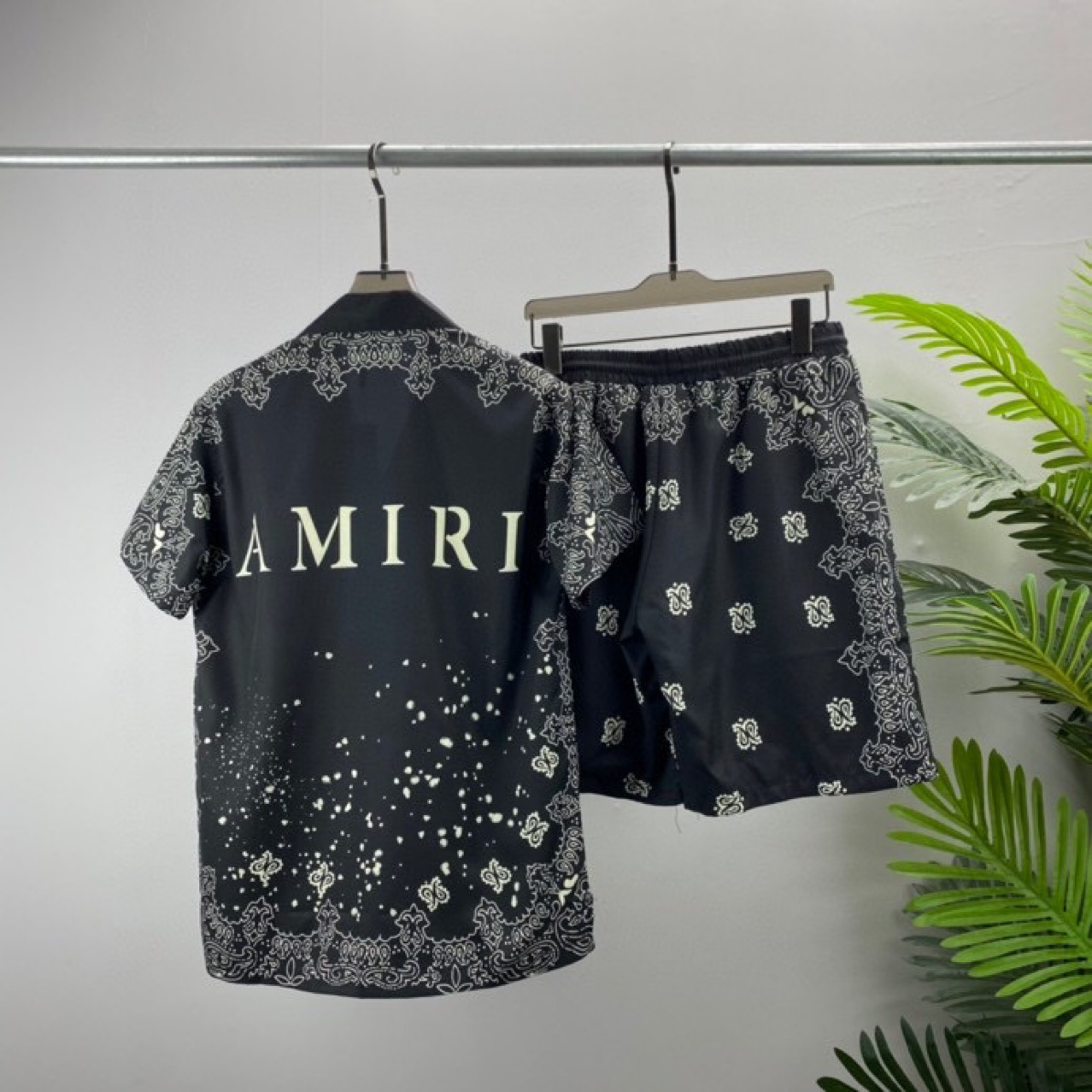 New Spring/Summer AM Complete Shorts and Shirt Set, Men's and Women's Style, European and American Trendy Brand, 3D Digital Printing