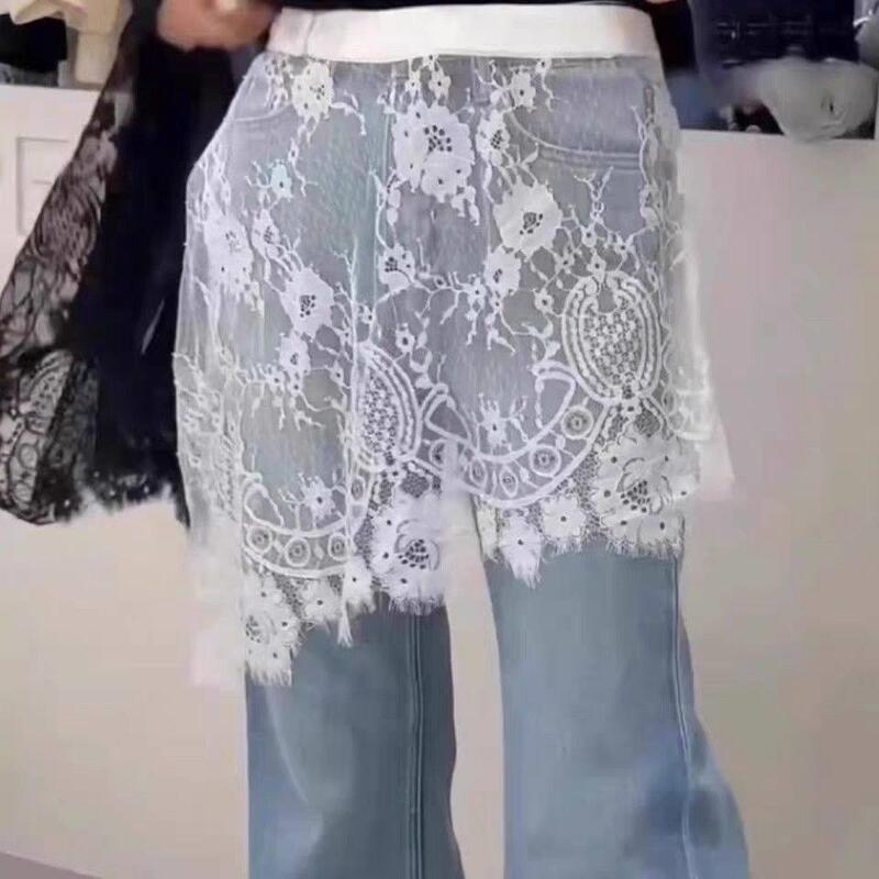 Lace Skirt, High-Waisted Mid-Length Skirt, New Versatile See-Through Gauze Skirt, Long Skirt, Mesh Underskirt