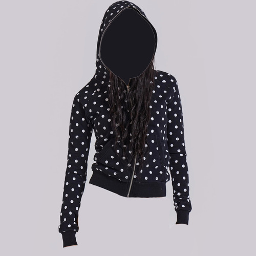 European and American women's unique polka-dot print zip-up slim-fit sweatshirt, long-sleeve pullover hoodie, vintage-style jacket