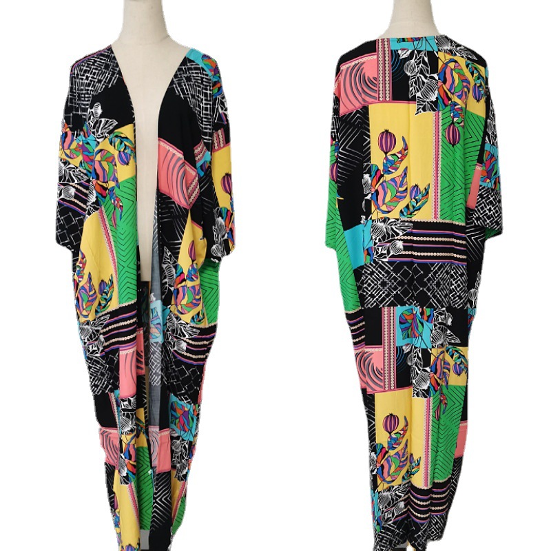 Blusa de playa de secado rápido al azar flor impresa cardigan playa vacaciones falda protección solar camisa bikini blusa exterior 1D136