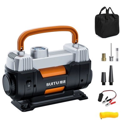 Car Air Pump Car Hava nasosu - black-orangedigital-display-double-cylinder-air-pump
