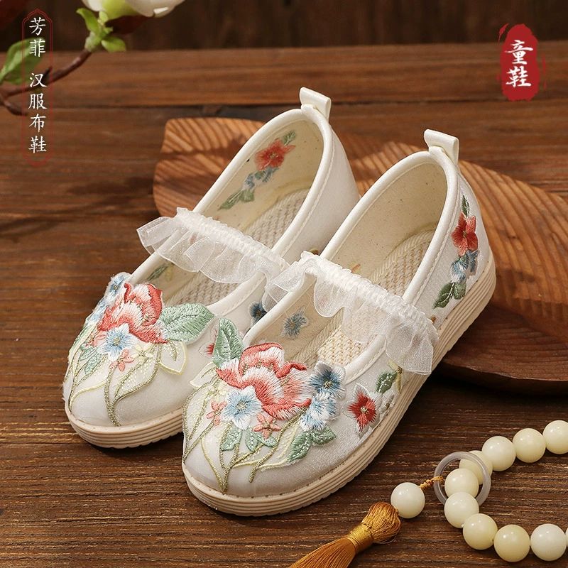 Детские тканевые туфли Ханьфу, вышитые туфли, туфли для девочек в китайском стиле Тан, старинные тканевые туфли в стиле старого Пекина, туфли Ханьфу.