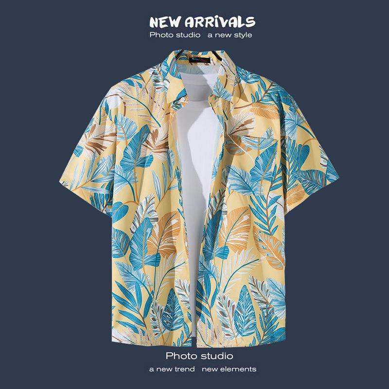 Camisas de manga corta estilo Hong Kong para hombres y mujeres, camisas florales de manga tres cuartos holgadas y delgadas de verano para playa hawaiana