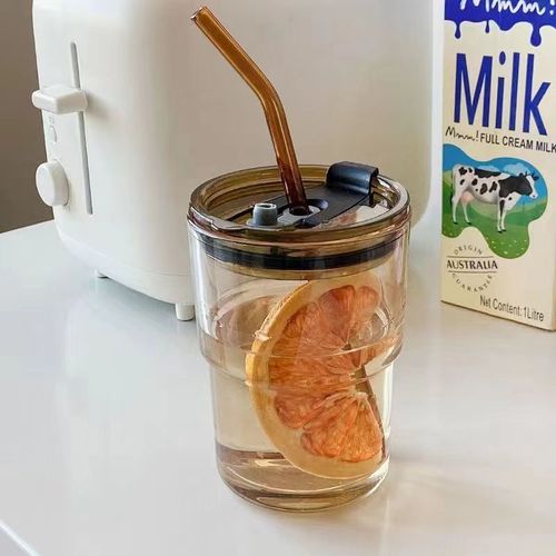 Bamboo Knot Glass Straw Cup Student Internet Red Water Cup High Beauty Coffee Cup Milk Beverage Cup Double Drink Cup