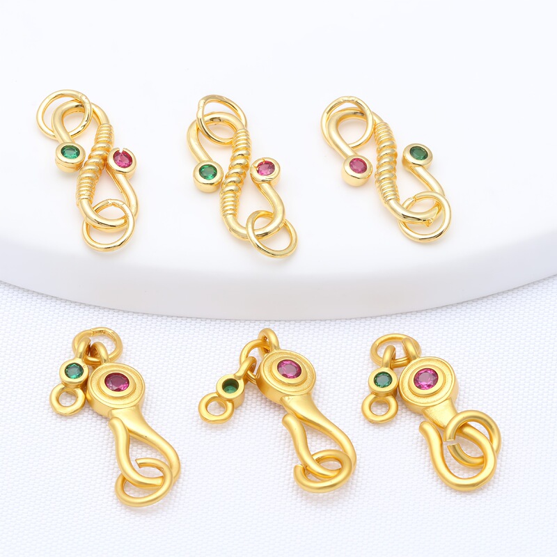 Ancient Gold-Plated Color-Preserving Sand Gold Inlaid with Colored Zirconium S Buckle DIY Handmade Jewelry Bracelet Necklace Open Link Buckle Head