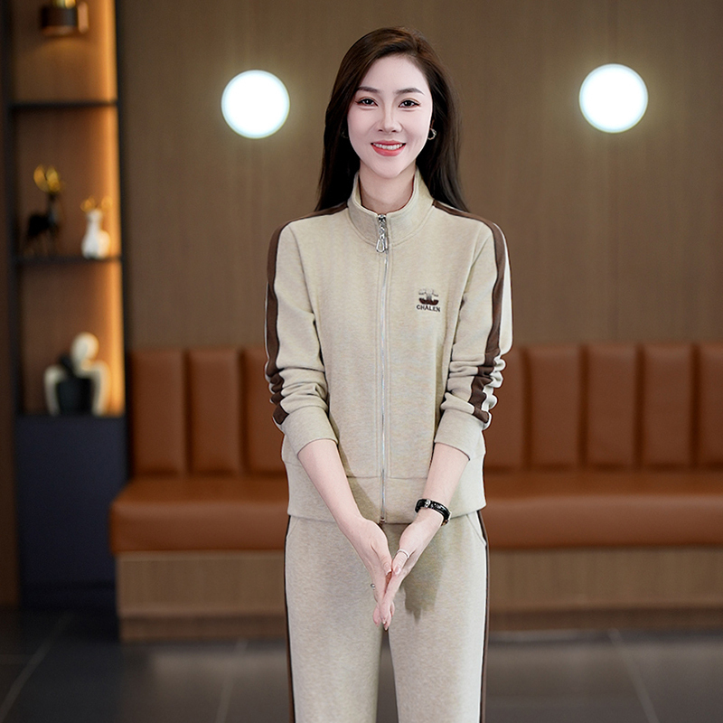运动休闲服女2025春夏新款长袖运动套装POLO领宽松训练跑步两件套|undefined