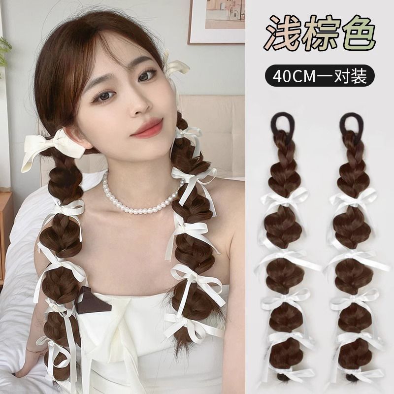 Cinta burbuja trenza peluca Cola de Caballo hembra Ballet chica flor brote trenza larga trenza de boxeo imitación completa pelo humano real linterna trenza