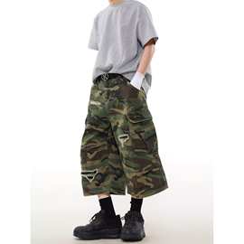 HEN 简约高级感 棕色细格子打褶宽松男士阔腿裤