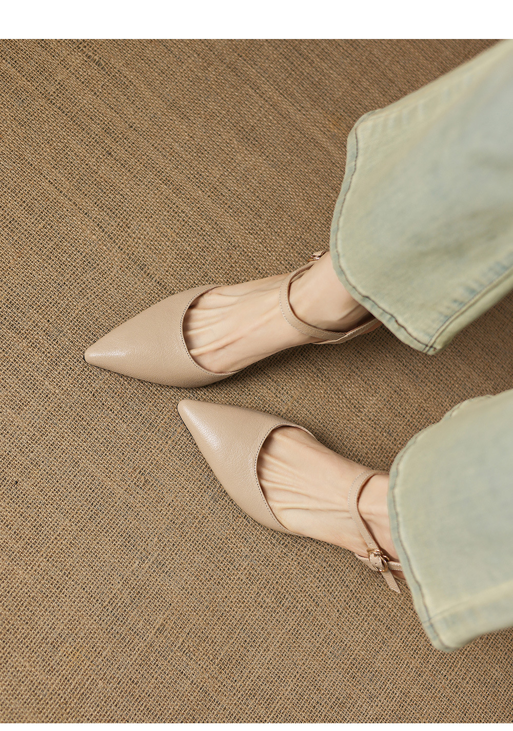 Sandal cao gót nữ mũi nhọn quai ngang da cừu bọc mũi — màu trắng ngà chi tiết 22
