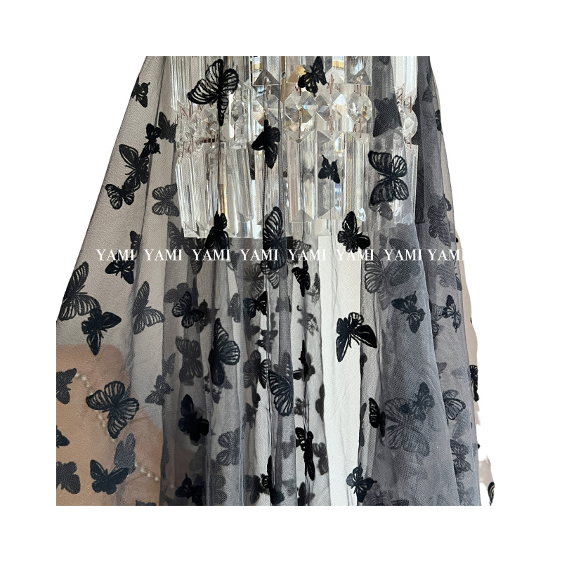 Color de plantación de gaza mariposa tela de malla ropa infantil encaje Lolita vestido de boda material fabricante al por mayor