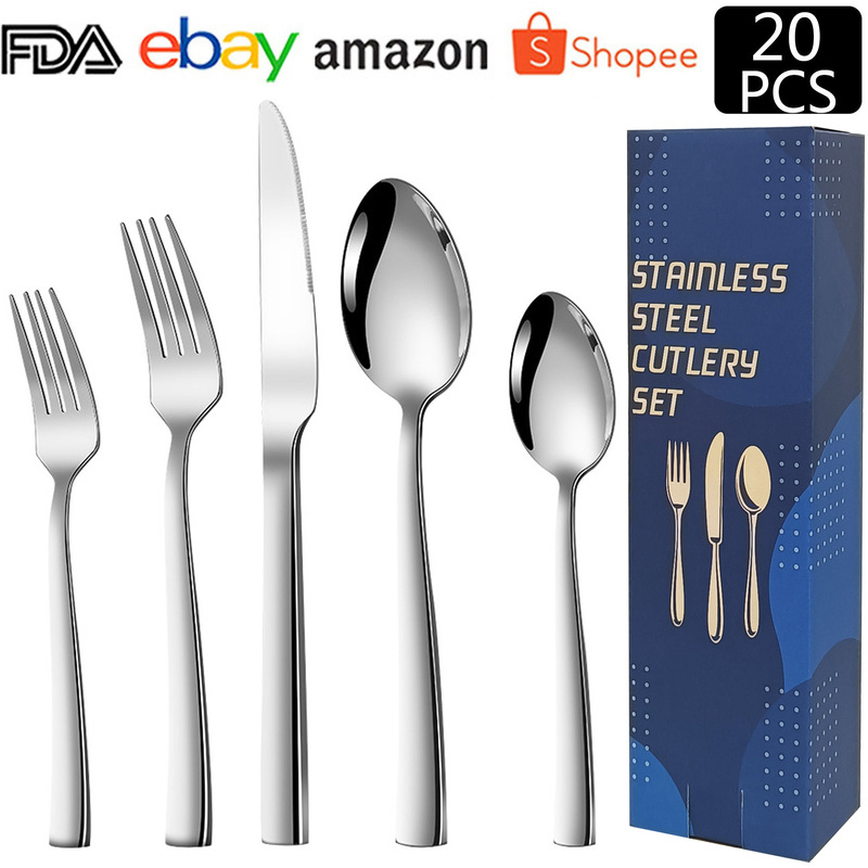 アマゾンステンレス食器20点セット角柄ナイフフォークスプーンセットデザートスプーンフォーク洋食ステーキナイフフォーク|undefined
