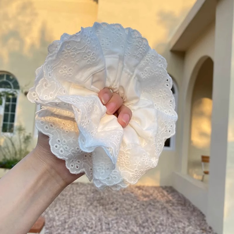 encaje blanco anillo de cabello de intestino grueso mujer sensación alta bola cabeza de cabello de cola de caballo temperamento atado cabello de cabello adornos de cabello