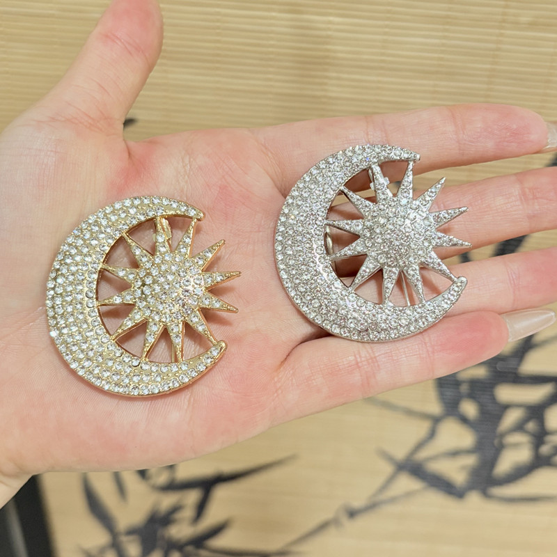 Broche de girasol de luna de diamantes de todo fósforo de nueva moda