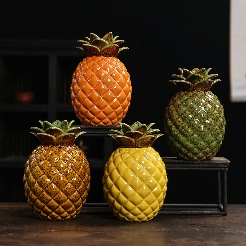 Ceramic Pineapple Tea Can Kiln Change Tea Warehouse Sealed Can Home Decoration Accompanying Gift Opening Gift Printing LOGO Ceramic Pineapple Tea Can Kiln Change Tea Warehouse Sealed Can Home Decoration Accompanying Gift Opening Gift Printing LOGO