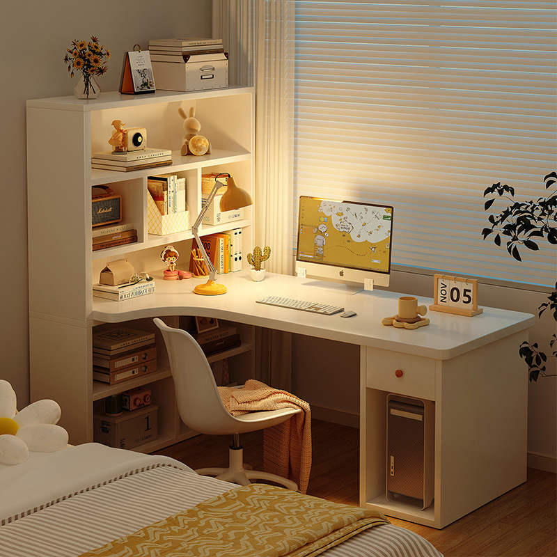 Corner Desk Bookshelf Combination Computer Desk Desktop L-shaped Writing Desk Bedroom Girl Dressing Table Makeup Table All-in-one