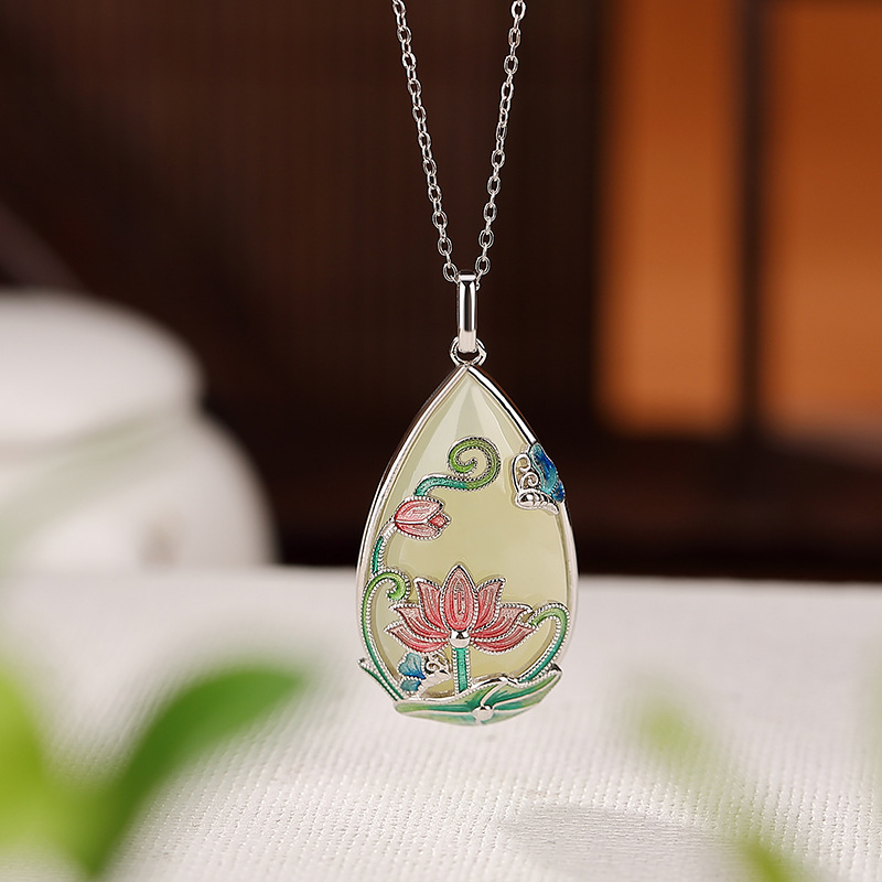 Mặt dây chuyền bạc S925 hình hươu đính ngọc bích trắng phong cách đơn giản — Mặt dây chuyền (không có dây chuyền)