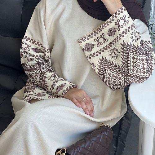 2024 TikTok E-commerce Fashion Floral Print Long Robe Abaya LR901 Grey