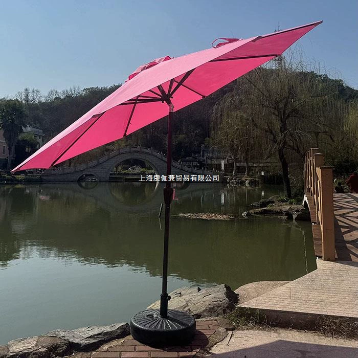 Уличный зонтик, розовый зонт с центральным столбом, зонт с ручным управлением для ларей, зонт для двора, пляжный зонт с качающейся головкой и будка охранника.
