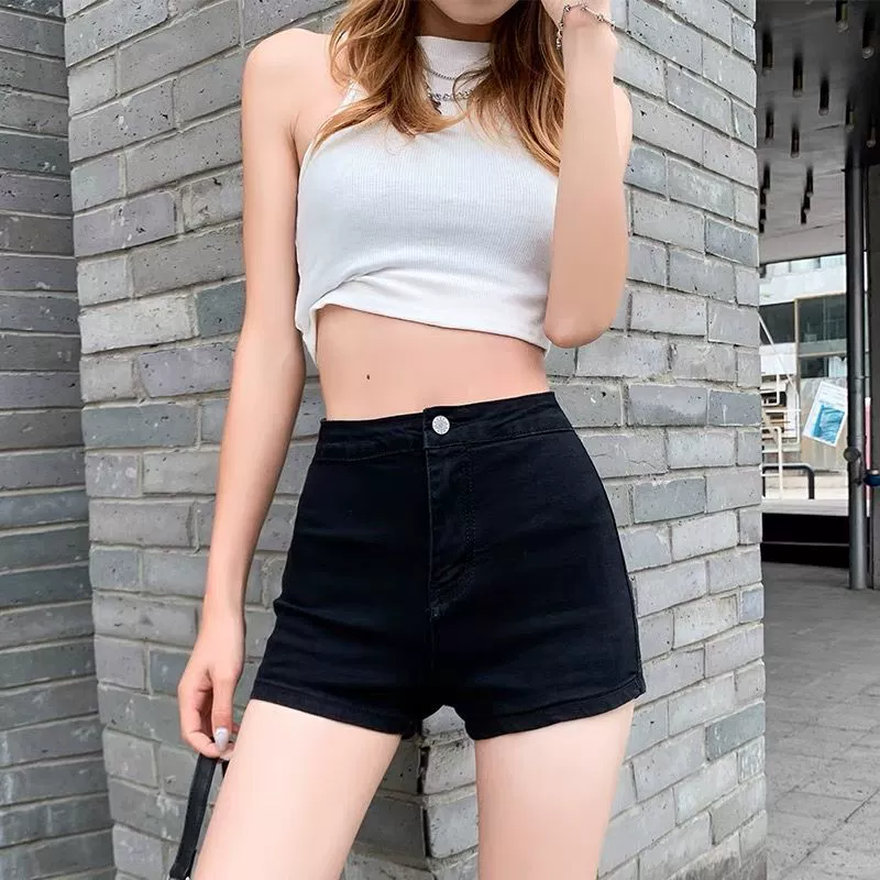 Черные джинсовые шорты с высокой талией женские тонкие летние шорты с шортами
