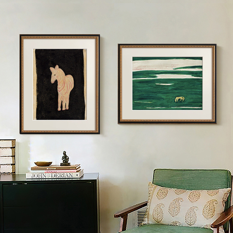 法式小眾藝術客廳裝飾畫北歐復古餐廳玄關書房壁畫大師動物掛畫馬