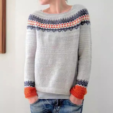 工厂生产亚马逊欧美新款毛衣女wish热卖圆领拼色宽松时尚套头针织