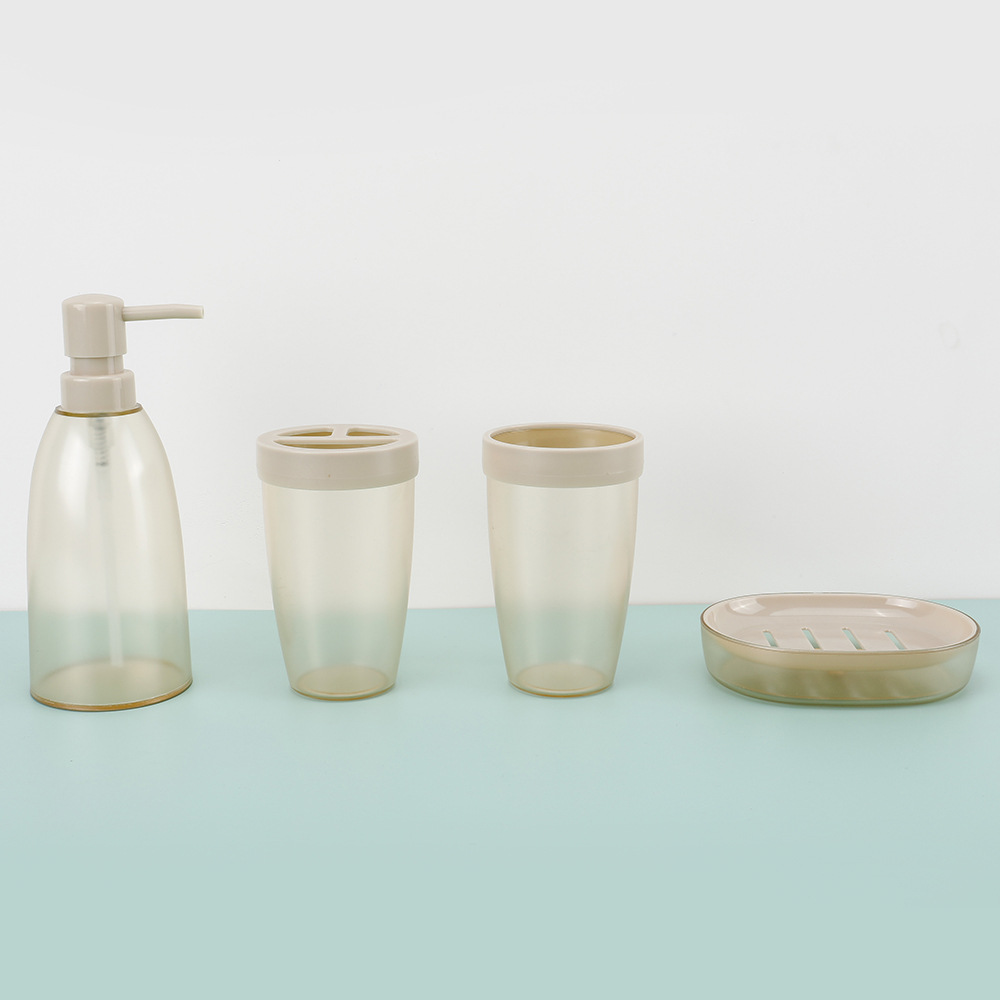 Suministros de baño de plástico de color sólido conjunto de seis piezas enjuague bucal cepillo titular caja de jabón baño traje de baño de almacenamiento en stock