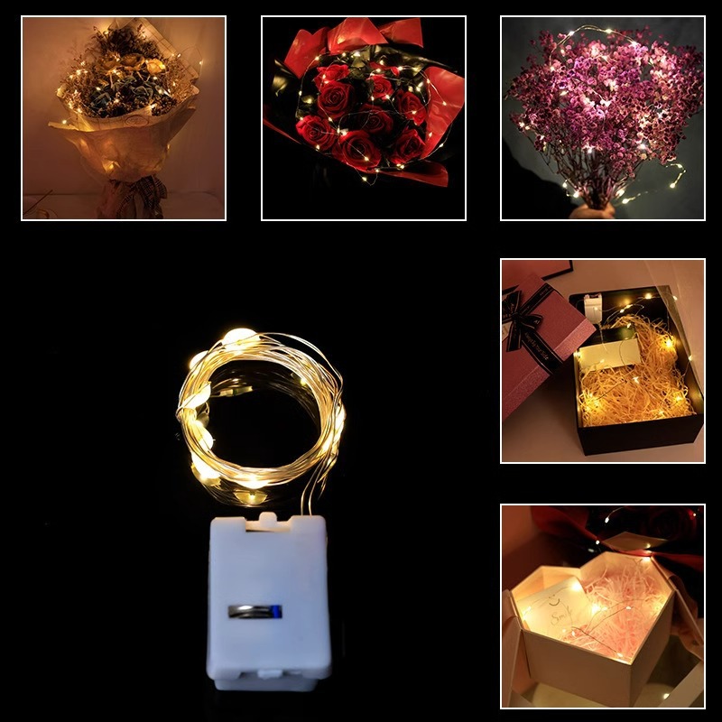 led铜线灯小彩灯方盒灯串装饰房间花束圣诞礼盒纽扣铜丝灯派室内