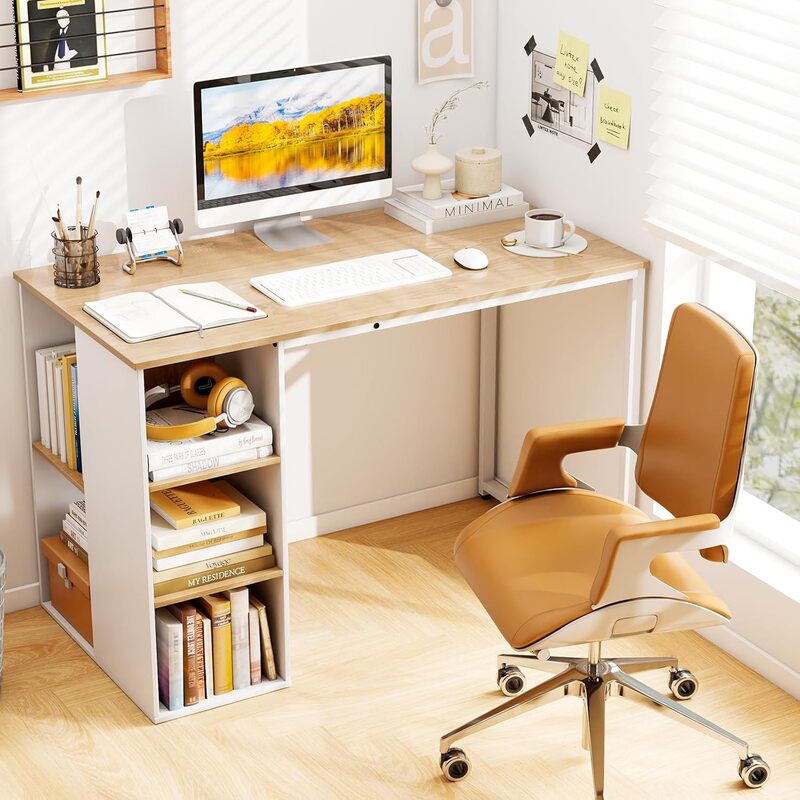 Computer Desk with Storage Shelves, Home Office Desk, Space-Saving Laptop Desk