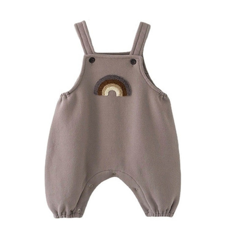 Korean style ins baby toddler onesie two-piece set baby cute rainbow suspenders pants round neck undershirt cotton suit 