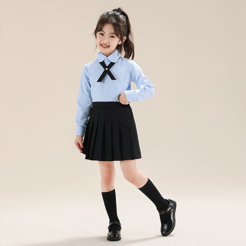 Colegio de Niños Viento Baekje ropa de vestir para niñas primavera y otoño camisa azul de manga larga para estudiantes de primaria ropa de rendimiento de niñas