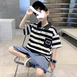 中大男童夏装Polo衫短袖夏装2023夏季新款男孩网红酷帅气单件套潮