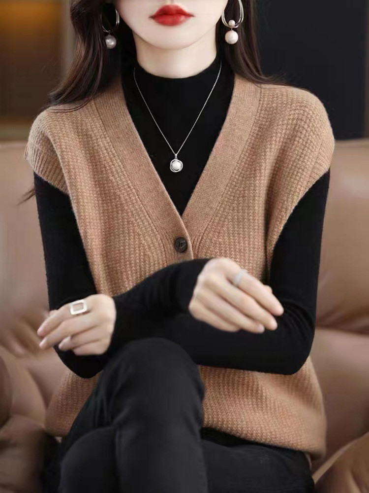 2024 primavera y otoño nuevo retro con cuello en V Chaleco de punto suelta desgaste exterior overwear chaleco suéter de las mujeres