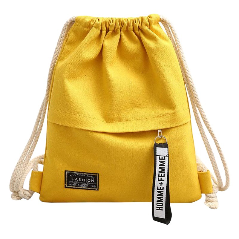 Simple Drawstring Canvas Bag Women's Bag Backpack Tutoring Primary School Bag Lightweight Backpack Tutoring Flap Pocket Pants Cloth Bag