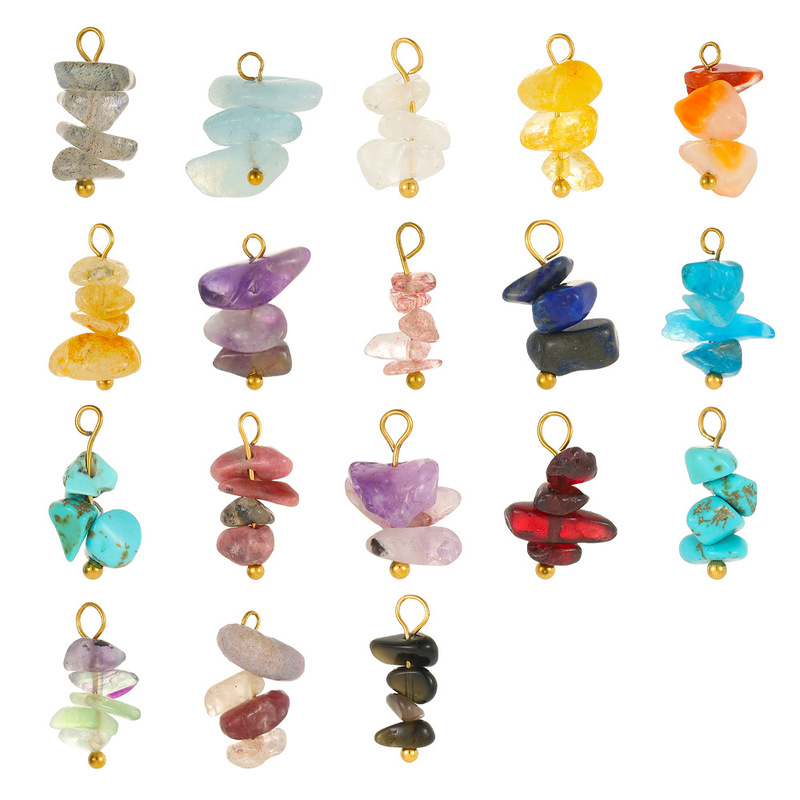 Natural Stone Pendant Bohemian Style Asymmetrical Gravel Crystal Turquoise Tiger Stone DIY Handmade Jewelry Pendant