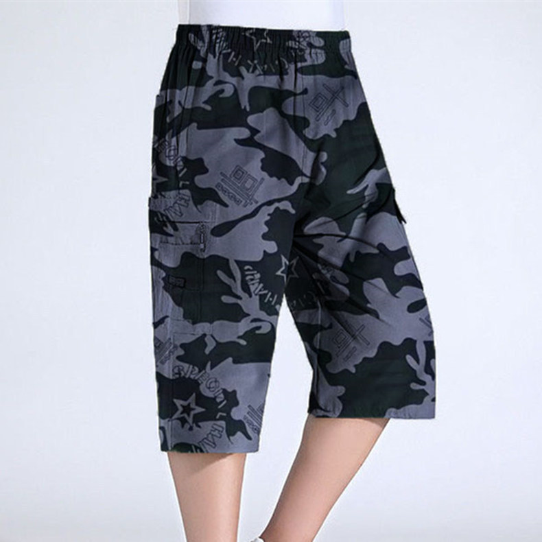 Summer Men's Camouflage Overalls Capri Pants Work Site Casual Shorts Middle-aged and Elderly Men's Loose Breeches Pocket