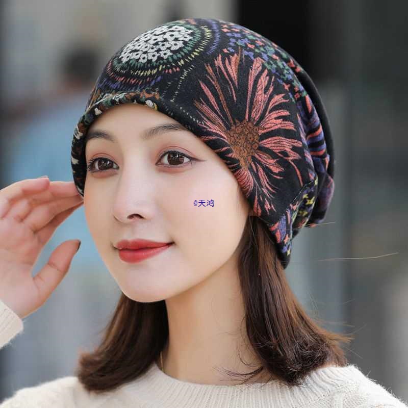 Sombrero calvo de otoño y invierno de doble capa, sombrero de luna, algodón transpirable, sombrero de dormir caliente para la madre