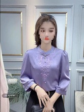 风刺绣盘扣七分袖衬衫女春夏新款大码洋气复古衬衣设计感上衣