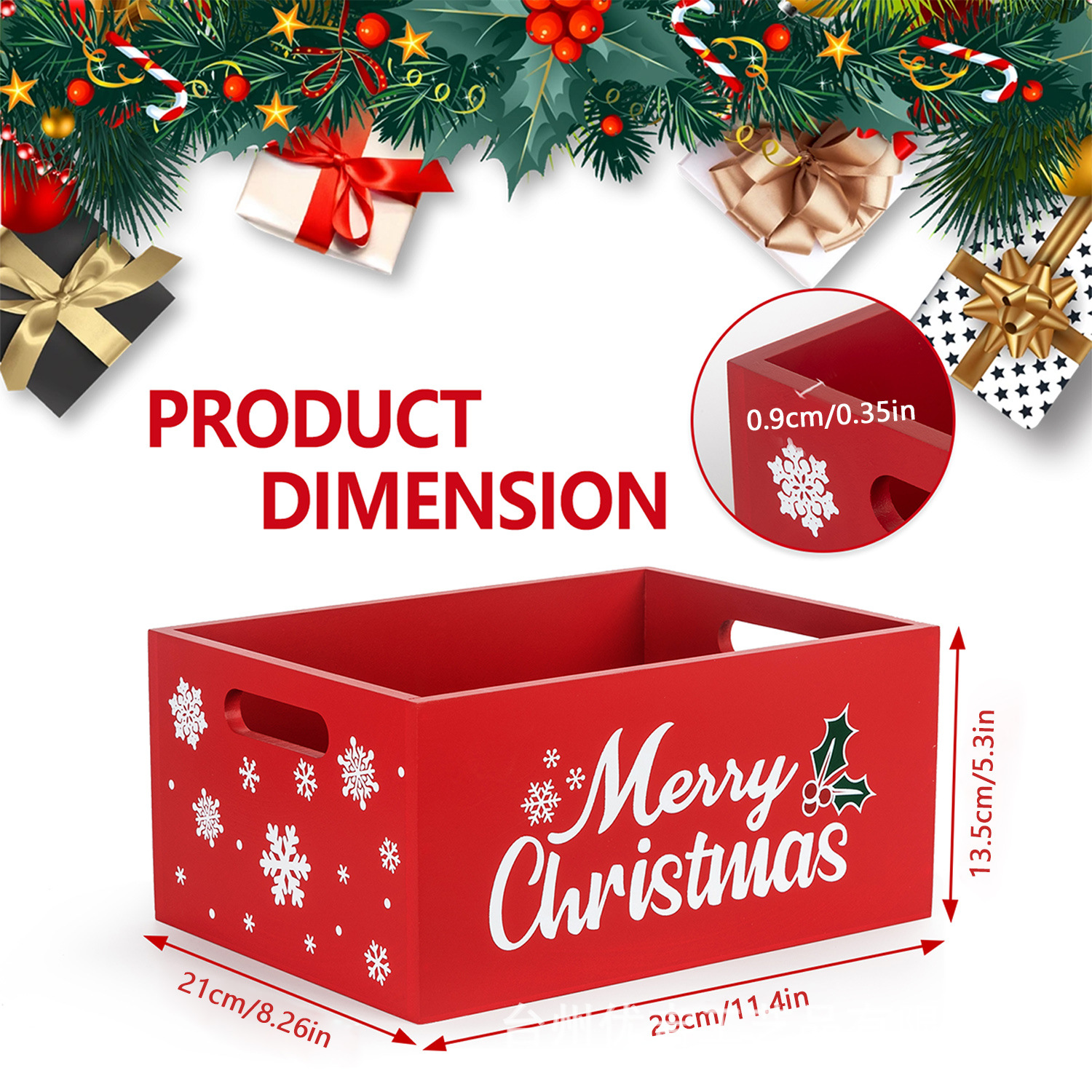Navidad de madera atmósfera caja de almacenamiento portátil dulces de escritorio bocadillos caja de almacenamiento de madera sólida caja de acabado