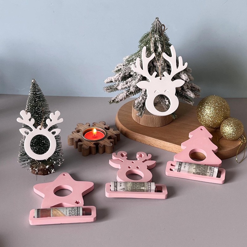 クリスマスシリーズマネークリップ装飾金型クリスマスツリー五芒星現金ギフトホルダー石膏diy金型|undefined