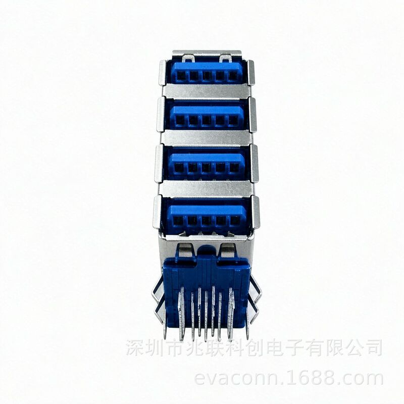 USB3.1 four-layer AF female socket, 90-degree DIP board-mounted type, SUS304 shell, high-speed USB interface connector USB3.1 four-layer AF female socket, 90-degree DIP board-mounted type, SUS304 shell, high-speed USB interface connector