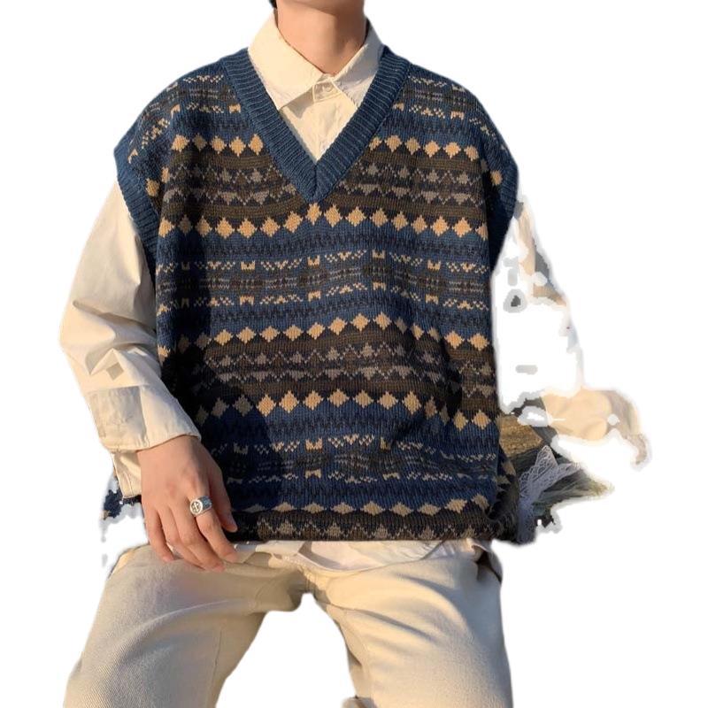 Estilo coreano 2023 otoño nuevo suéter chaleco rayas suéter costura suéter sin mangas V-cuello nueva llegada