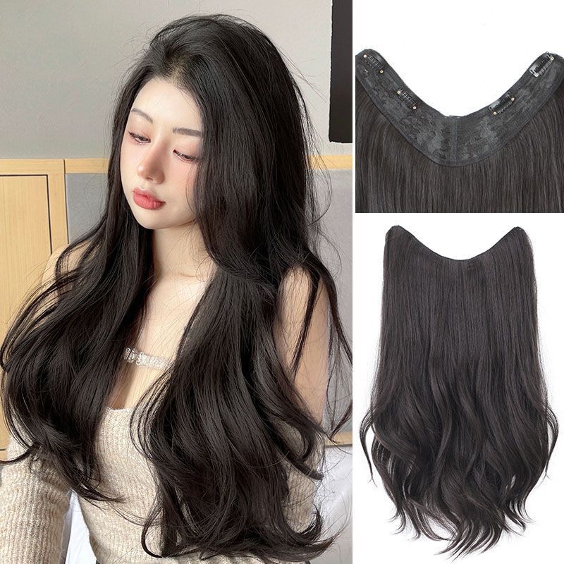 長い髪の女性用のマイクロカーリーワンピースウィッグ、ふわふわで軽い目に見えないヘアピース、シームレスなヘアエクステンションウィッグ|undefined