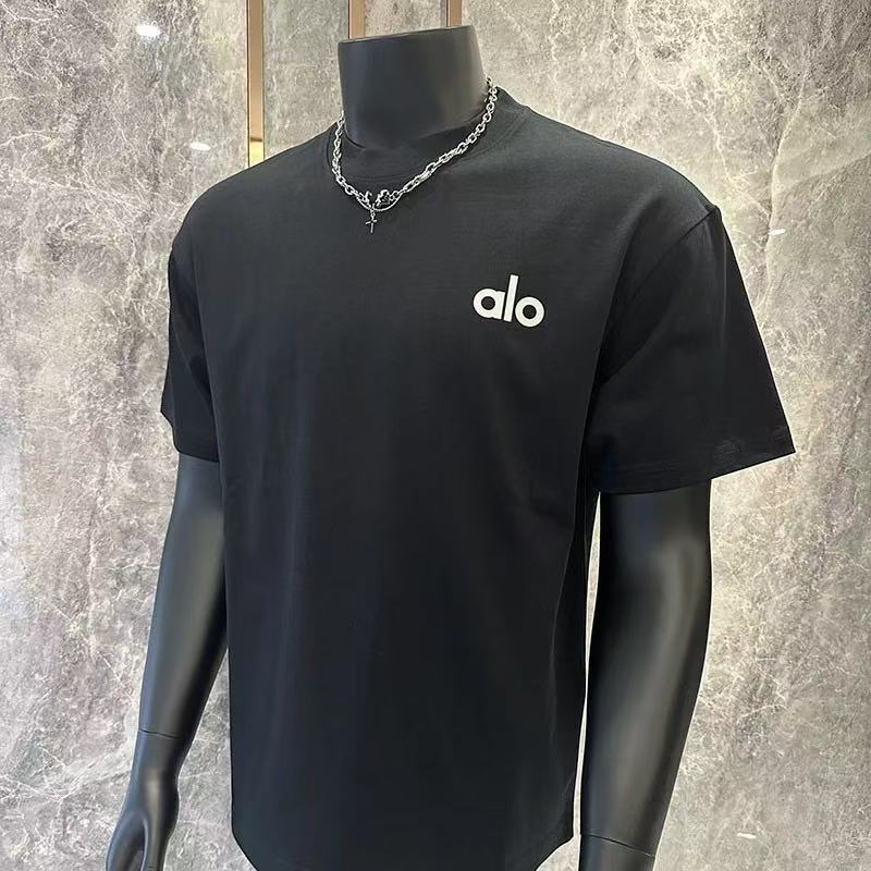 ALO ライトラグジュアリーヘビーウェイトソロナヨガスポーツレジャーレター半袖ラウンドネックルーズ男女カップルTシャツトレンディ|undefined
