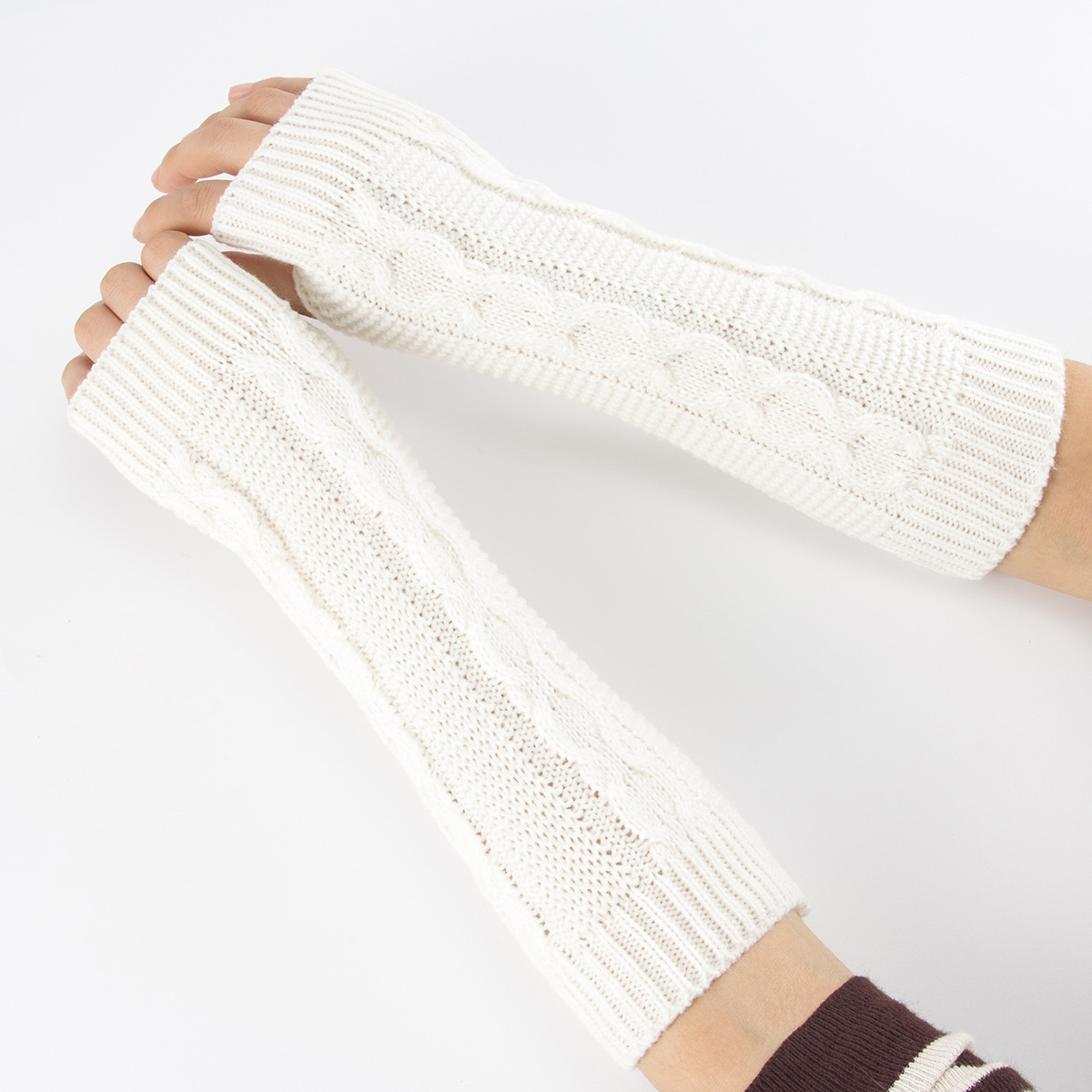Guantes de dedos abiertos G-13 para otoño e invierno, para hombre y mujer, de lana, con medio dedo y mangas para la muñeca, tejidos y cálidos_voghion.com